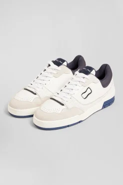 Basket en cuir blanches et bleu marine EP10
