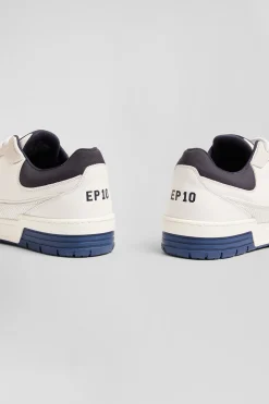 Basket en cuir blanches et bleu marine EP10