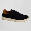 Baskets basses en cuir grainé bleu marine