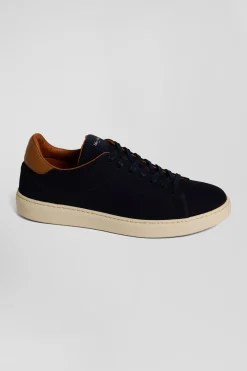 Baskets basses en cuir grainé bleu marine