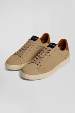 Baskets basses en cuir grainé beige