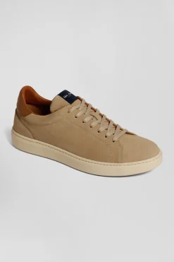 Baskets basses en cuir grainé beige