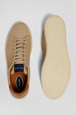 Baskets basses en cuir grainé beige