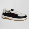 Baskets en cuir bleu marine et bordeaux