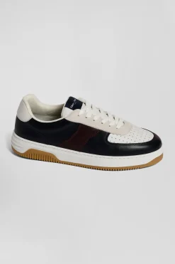 Baskets en cuir bleu marine et bordeaux