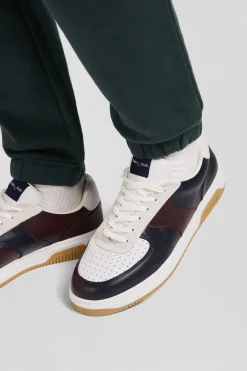Baskets en cuir bleu marine et bordeaux