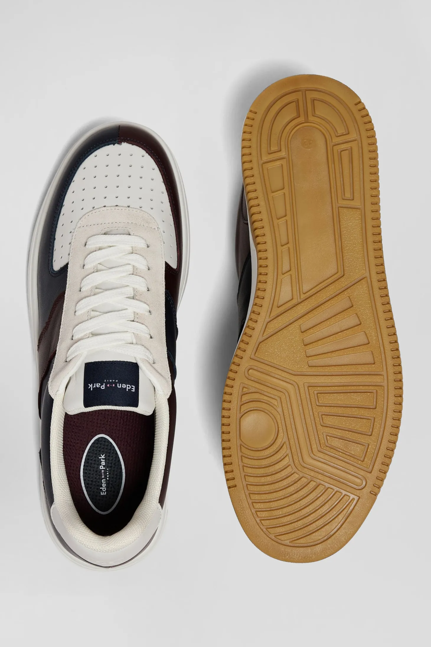 Baskets en cuir bleu marine et bordeaux