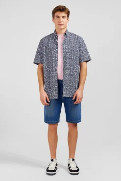 Bermuda bleu foncé en jean effet délavé