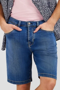 Bermuda bleu foncé en jean effet délavé