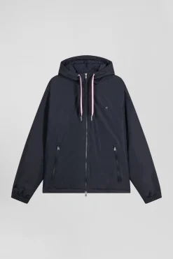 Blouson coupe-vent à capuche bleu marine