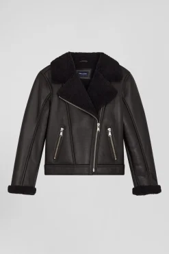 Blouson perfecto en cuir marron coupe Regular