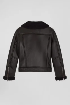 Blouson perfecto en cuir marron coupe Regular