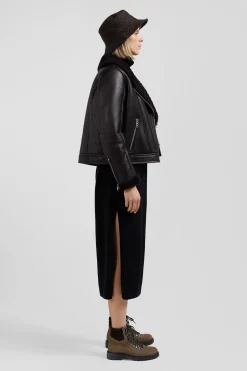 Blouson perfecto en cuir marron coupe Regular