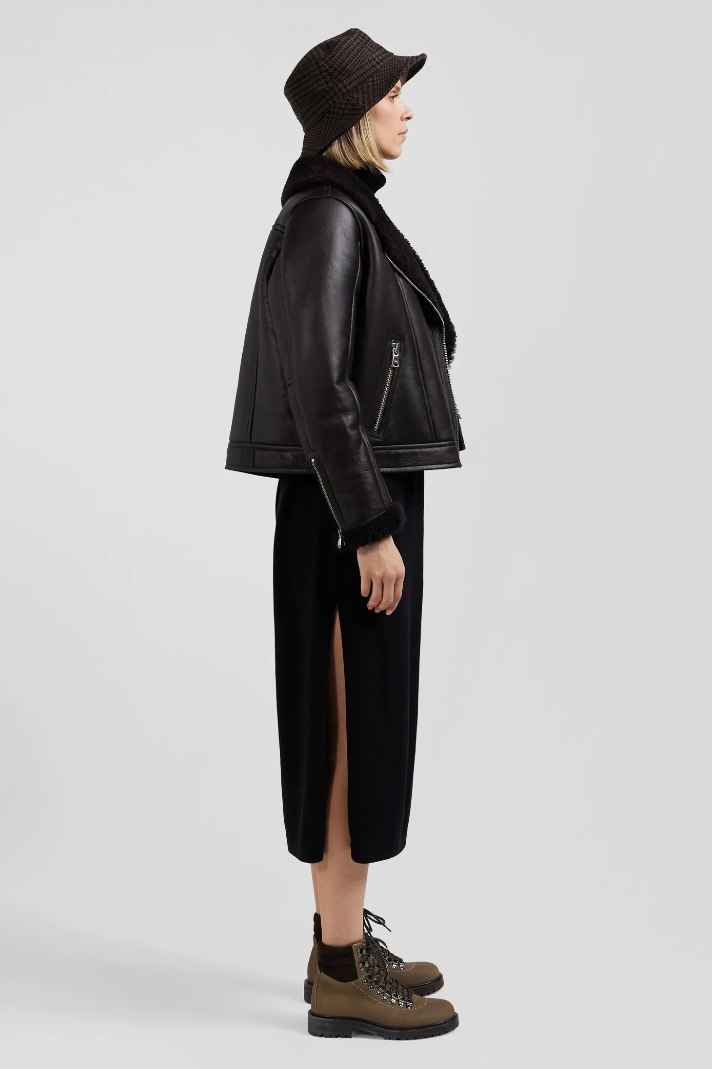 Blouson perfecto en cuir marron coupe Regular