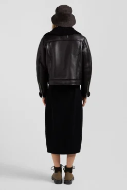 Blouson perfecto en cuir marron coupe Regular