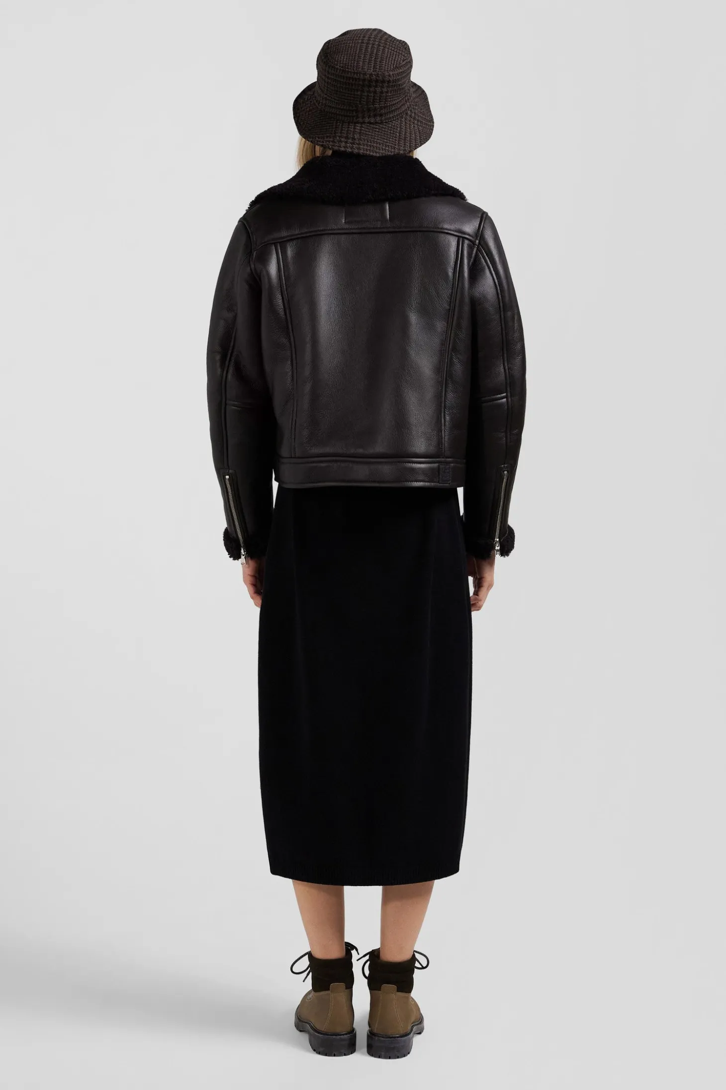 Blouson perfecto en cuir marron coupe Regular