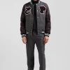 Blouson Teddy gris foncé en cuir