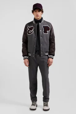 Blouson Teddy gris foncé en cuir
