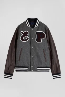 Blouson Teddy gris foncé en cuir