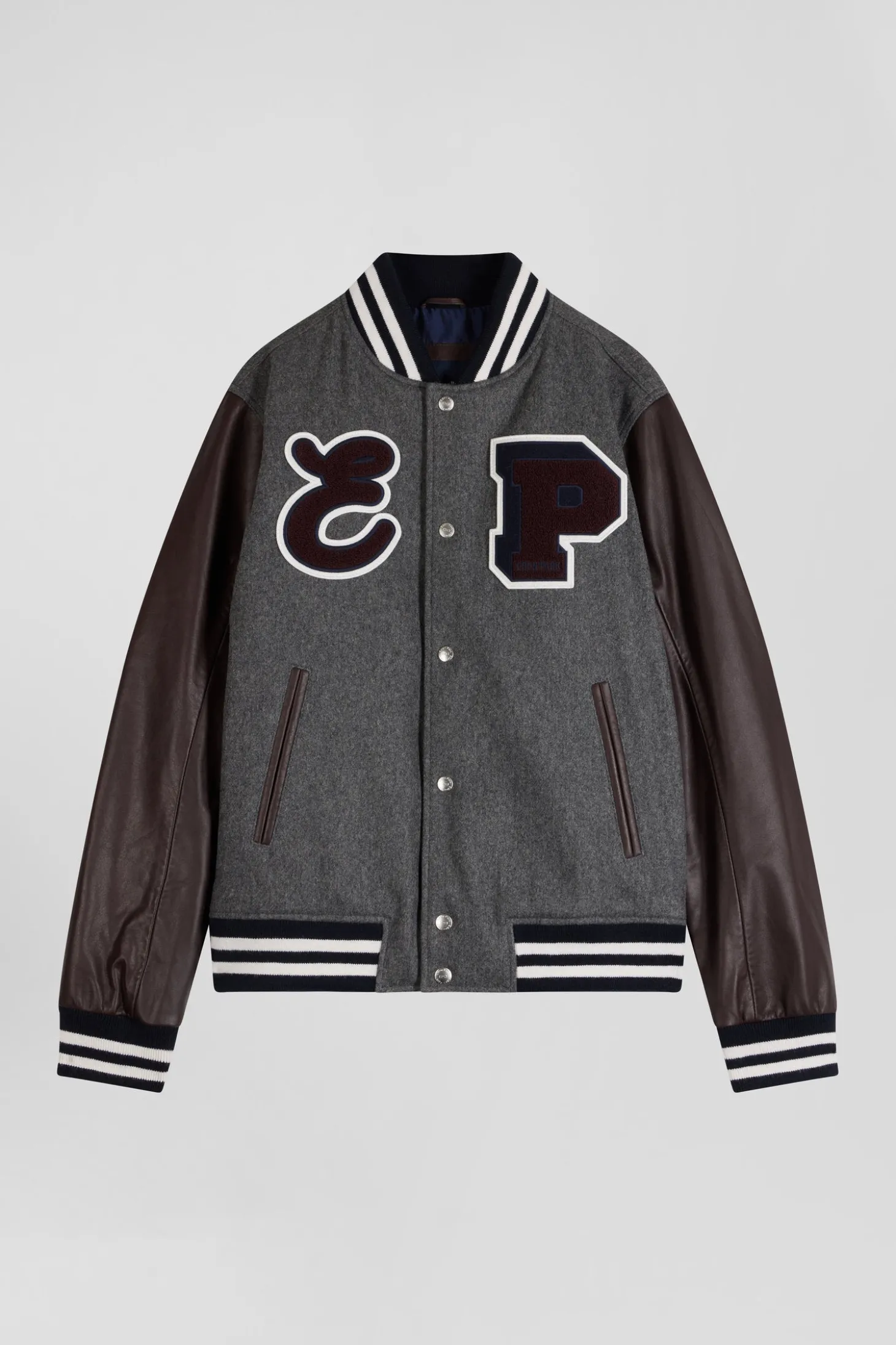 Blouson Teddy gris foncé en cuir