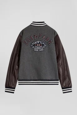 Blouson Teddy gris foncé en cuir