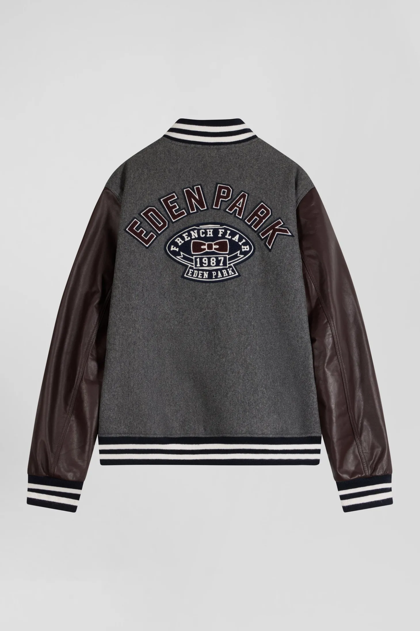 Blouson Teddy gris foncé en cuir