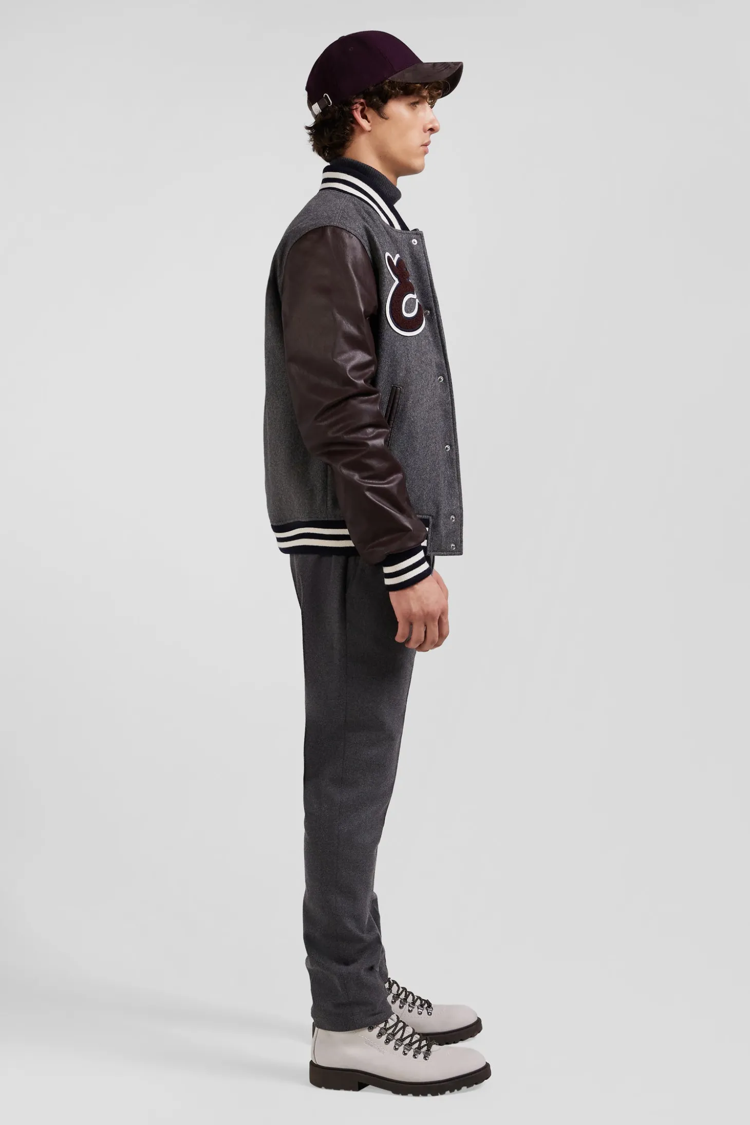 Blouson Teddy gris foncé en cuir
