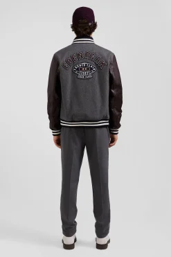 Blouson Teddy gris foncé en cuir