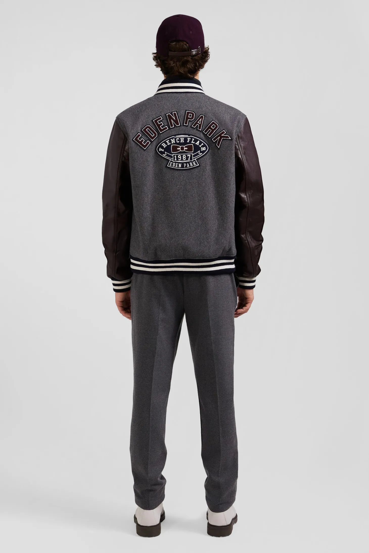 Blouson Teddy gris foncé en cuir