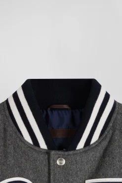 Blouson Teddy gris foncé en cuir
