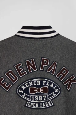 Blouson Teddy gris foncé en cuir