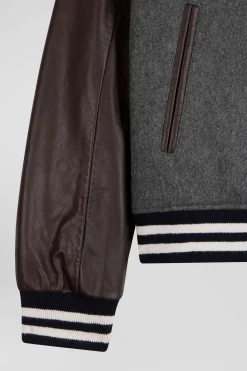 Blouson Teddy gris foncé en cuir