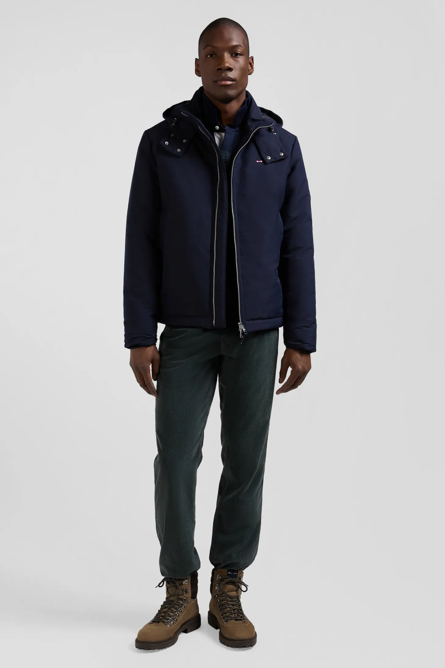 Blouson zippé à capuche bleu marine