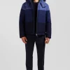 Blouson zippé à capuche en jersey de laine bleu marine