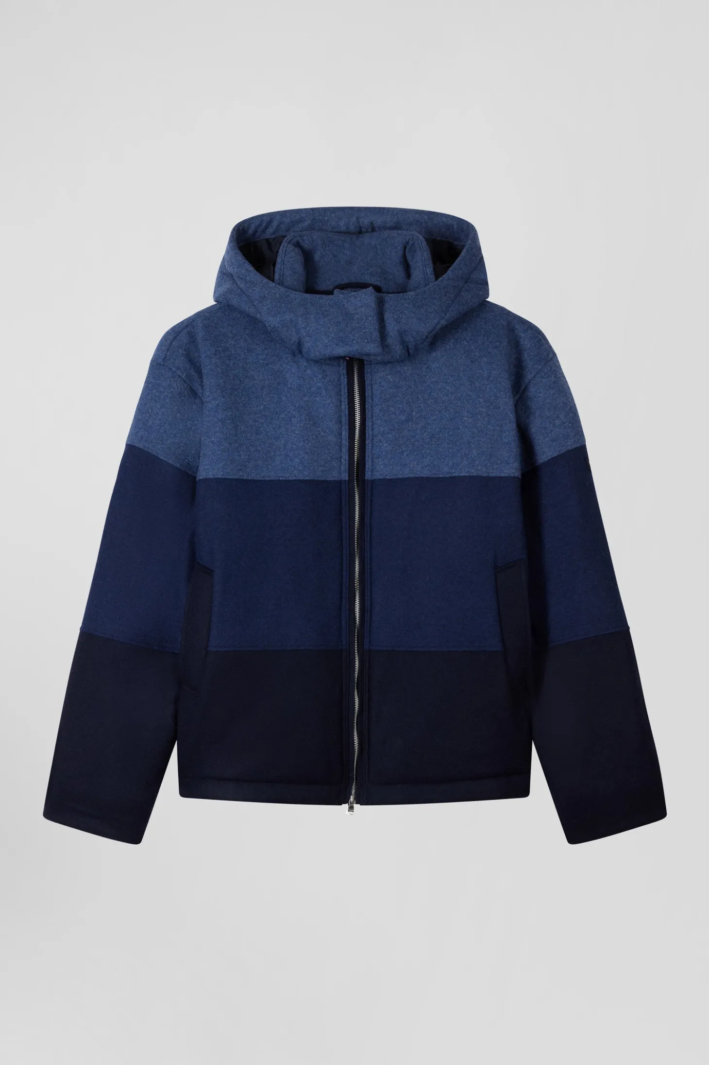 Blouson zippé à capuche en jersey de laine bleu marine