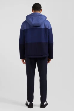 Blouson zippé à capuche en jersey de laine bleu marine