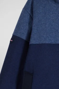 Blouson zippé à capuche en jersey de laine bleu marine
