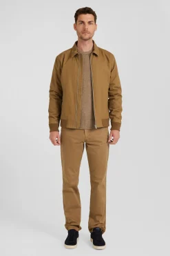 Blouson zippé à col chemise en gabardine de coton camel