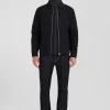 Blouson zippé à col chemise en gabardine de coton bleu marine