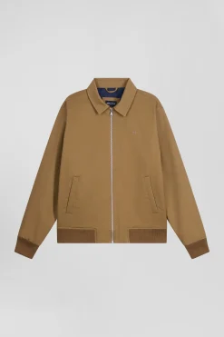 Blouson zippé à col chemise en gabardine de coton camel