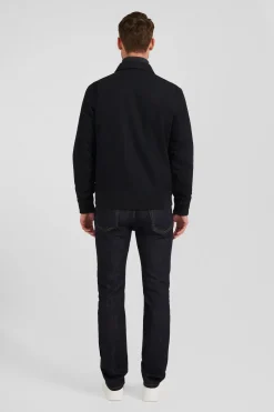 Blouson zippé à col chemise en gabardine de coton bleu marine