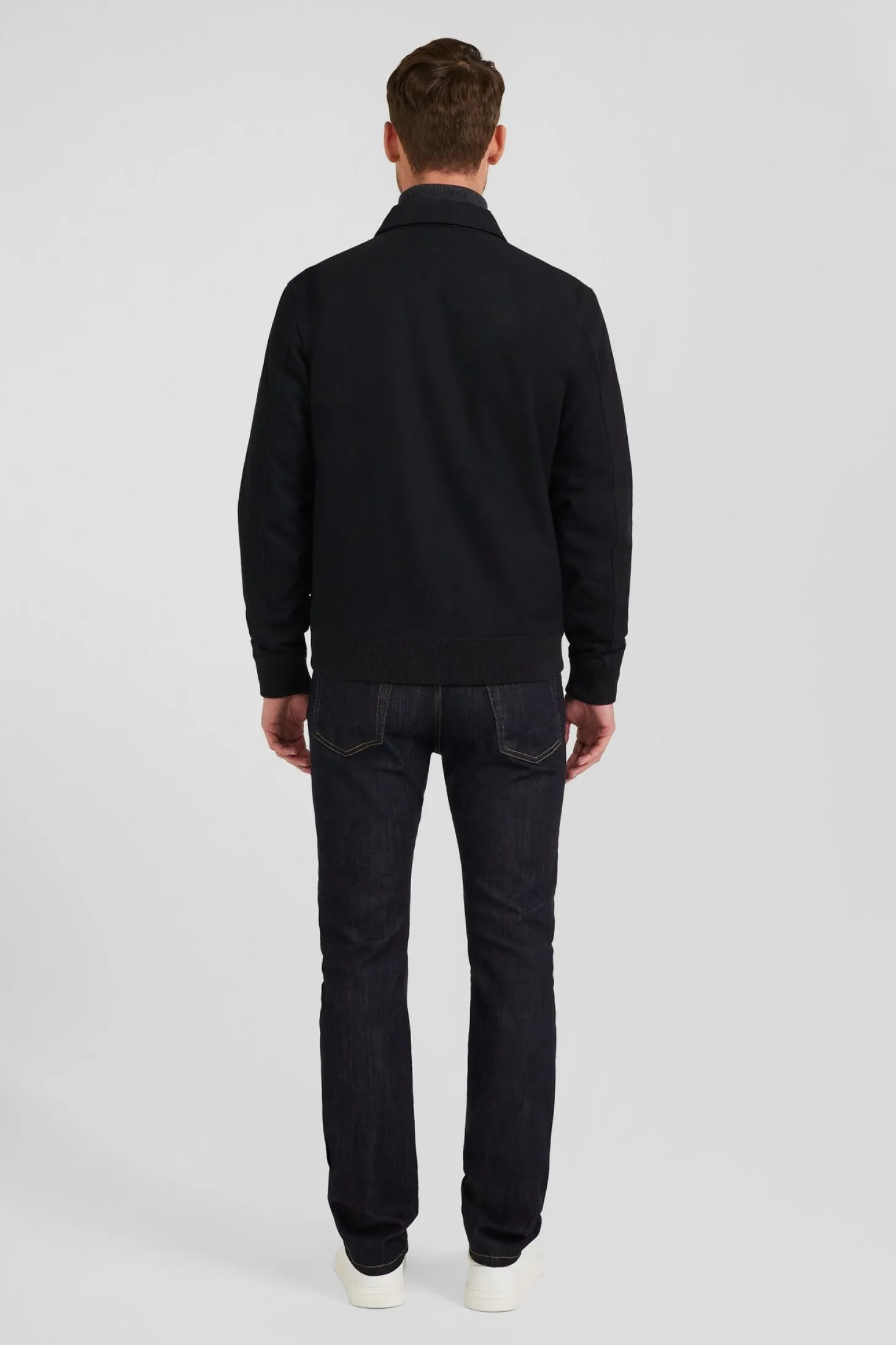 Blouson zippé à col chemise en gabardine de coton bleu marine