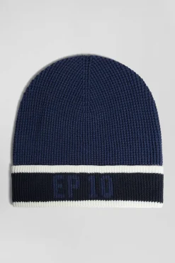 Bonnet en coton bleu foncé jacquard EP10