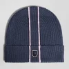 Bonnet en coton bleu marine rayures roses et blanches
