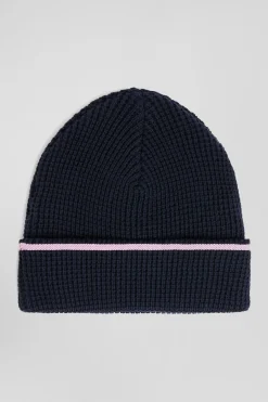Bonnet en coton bleu marine détails roses