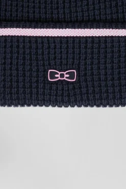 Bonnet en coton bleu marine détails roses