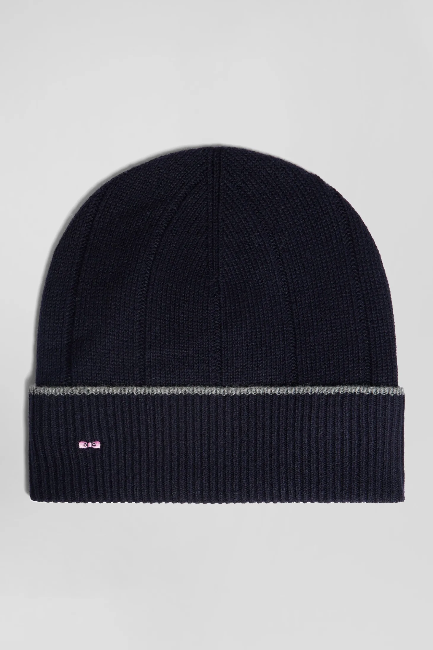 Bonnet en coton et cachemire bleu marine liseré contrasté