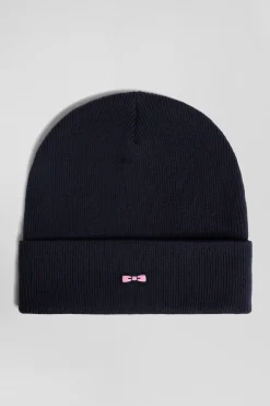 Bonnet en coton et cachemire bleu marine