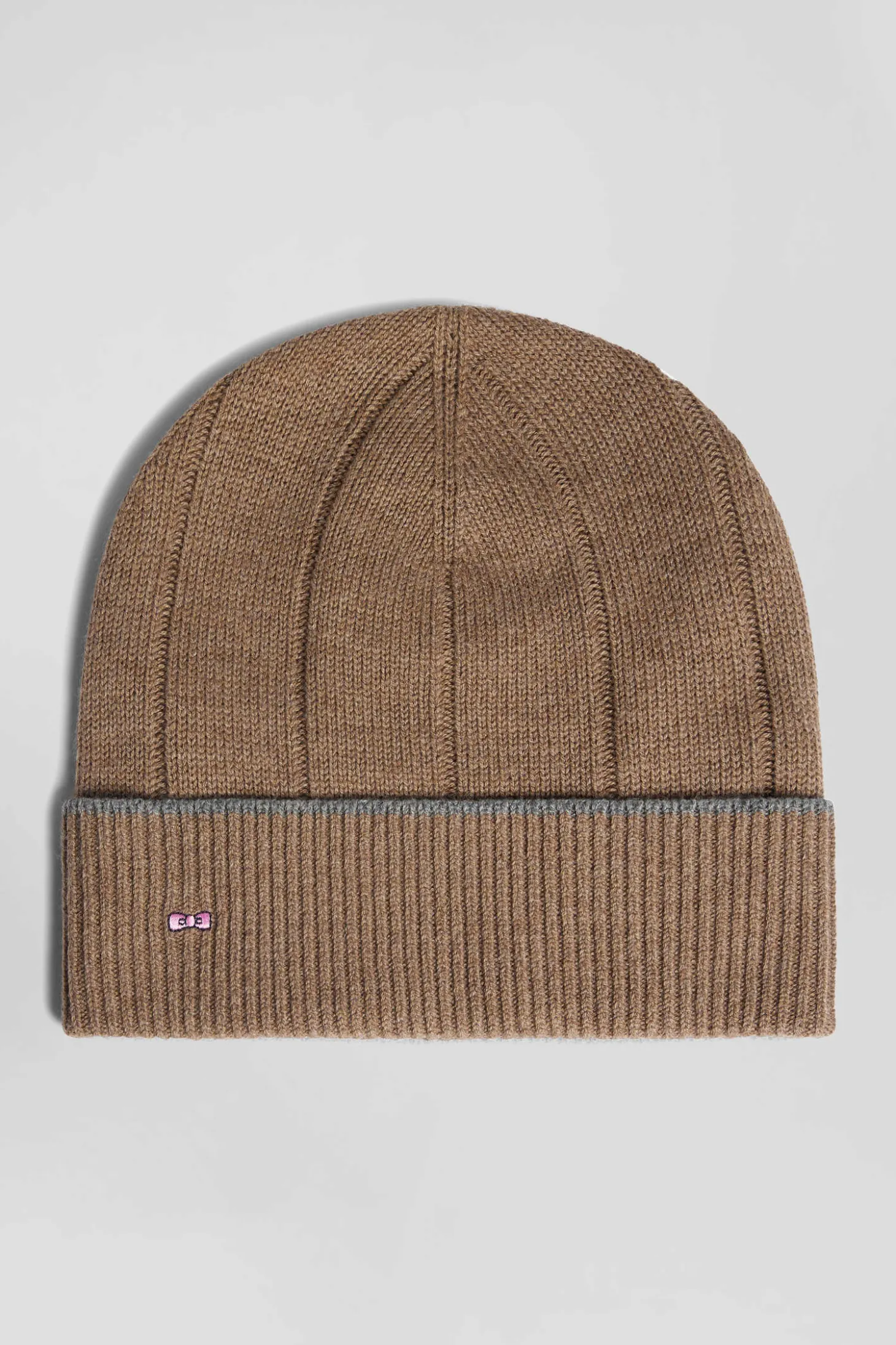 Bonnet en coton et cachemire marron liseré contrasté