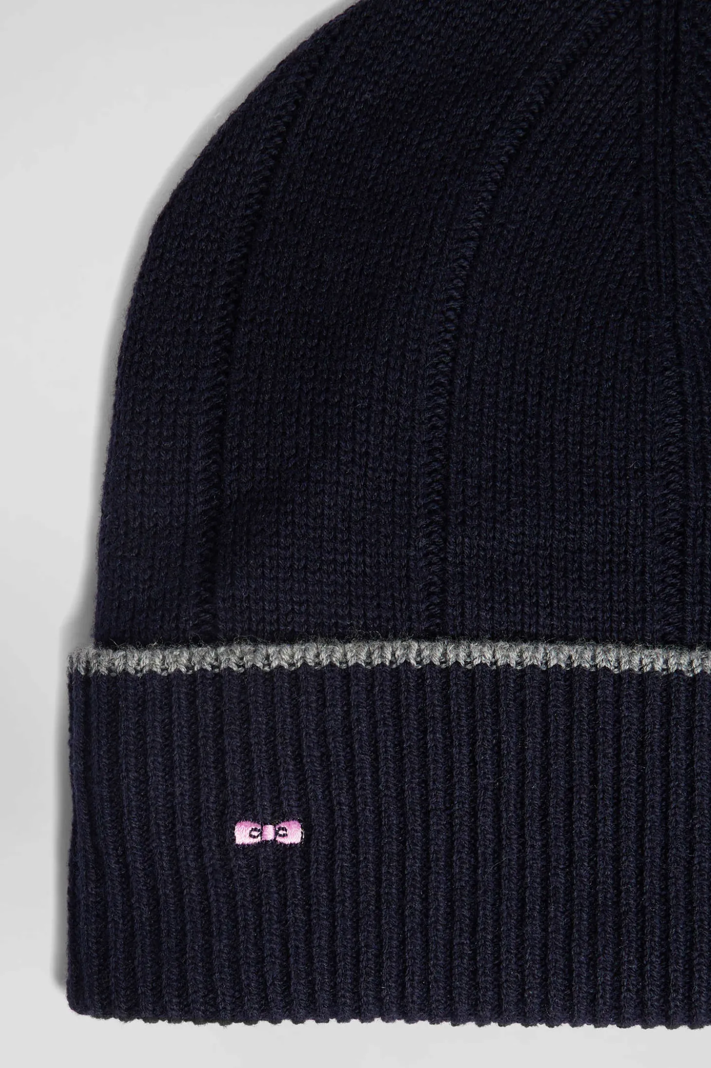 Bonnet en coton et cachemire bleu marine liseré contrasté